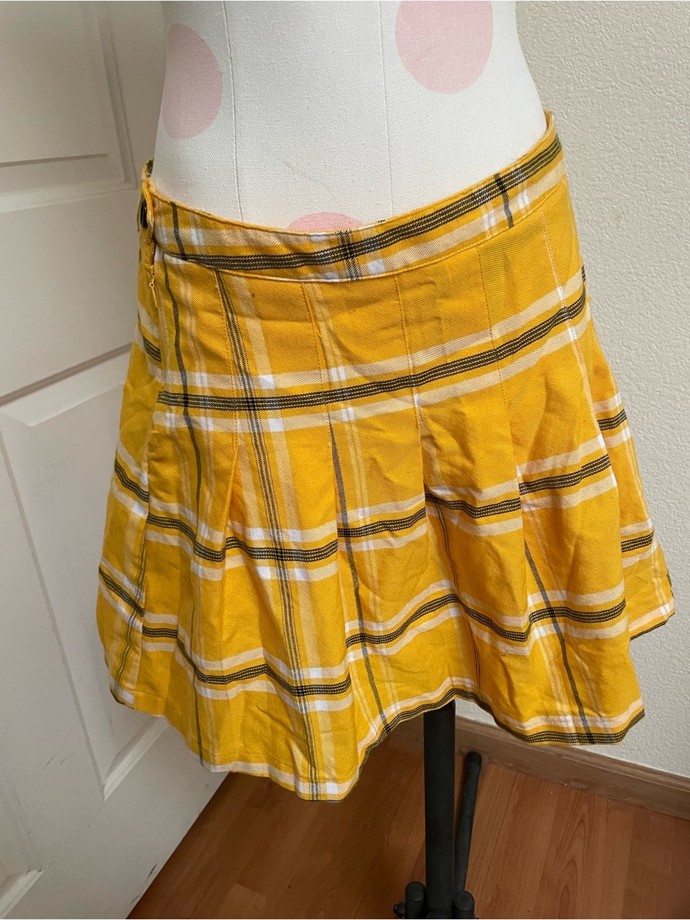 Yellow Plaid Pleated Skater Skirt